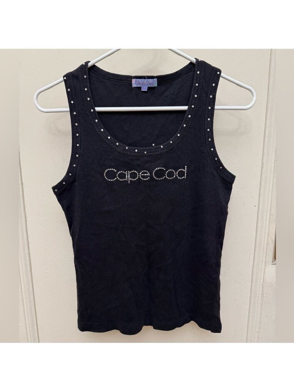 Vintage Y2K Cape Cod Tank Top Black With Rhinestones